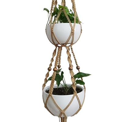 65 Inch Macrame Plant‑Hanger, Jute‑Rope Hanging‑Planter for 8‑10‑Inch Pots
