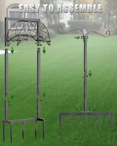 5-Spike Garden Hose Holder Freestanding with 2 Shepherds Hooks - color: Upgraded Hose Holder