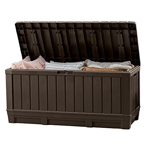 Keter Kentwood 92 Gal Outdoor Storage Box for Patio and Pool Accessories - color: Brown