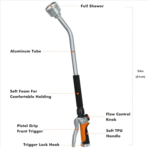 RESTMO 24 Inches Long Watering Wand for Garden Hose, Full Shower Spray Wand - color: Orange