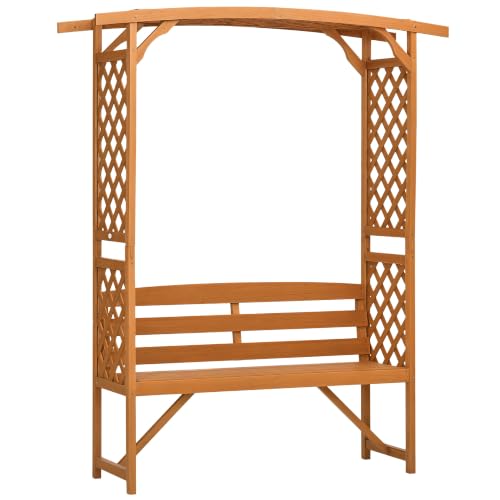 Outsunny Patio Garden Bench Arbor Arch with Pergola 2 Trellises Seat Brown