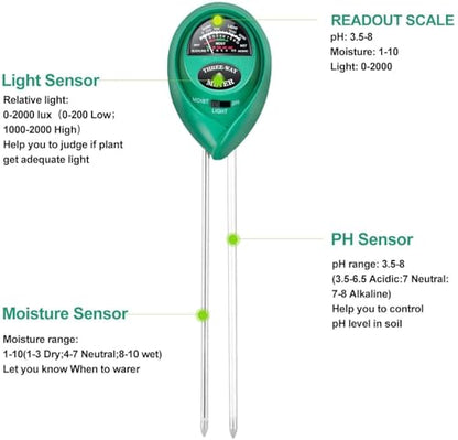 iPower 3-in-1 Soil Moisture/pH/Light Meter, Soil Test kit for Indoor & Outdoor Use, Suitable for House Plants, Garden, Lawn, Farm - size: Round New, style: 1 Pack