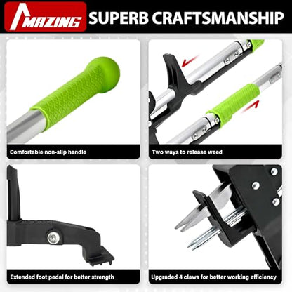 MAZING 4-Claw 39" Weed Puller Tool, Length Adjustable Detachable Weed Remover, Stainless Steel Claws Weed Picker and Grabber, Stand Up Weed Root Pulling Tool for Lawn, Yard, Garden, Patio - size: 39" 4-Claw