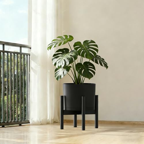 10 Inch Round Plastic Plant Pot with Drainage Holes and Saucer, Wide Flower Pots for Indoor & Outdoor Plants– 7.9" Tall Modern Cylinder Planter Pot for House Plants and Home Decorative, Matte Black - color: Black, size: 10 Inch B