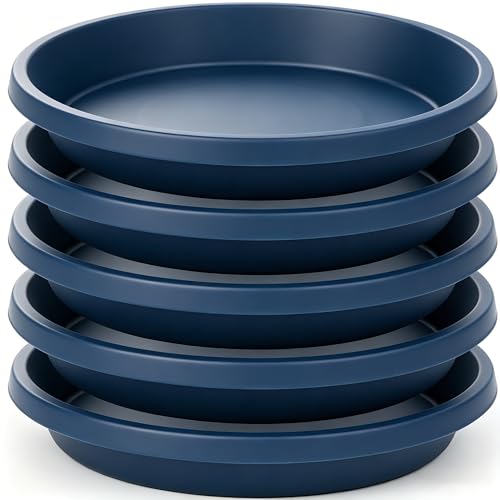 NIMYAU Plant Saucer 10 Inch Plastic Round 5 Pack Heavy Duty Drip Trays for Indoor Outdoor Pots - color: Dark_blue, size: 10" (5 Pack)