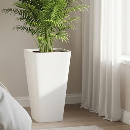 Worth Garden 20" White Plant Pots Tall Flower Pots Set of 2 Planters - color: White