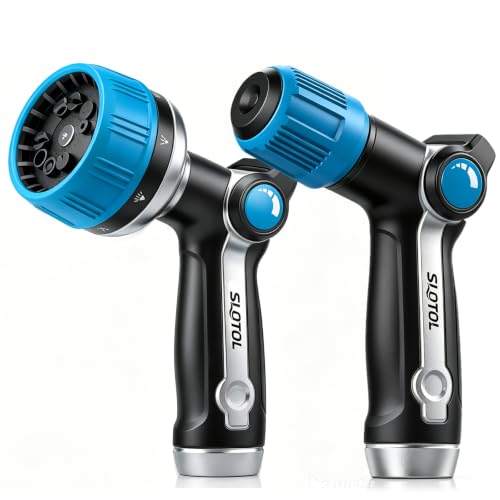 2 Pack Garden Hose Nozzle, Heavy Duty Metal Sprayer with Adjustable Spray Patterns, Easy Water Flow Control & Leak Proof Design