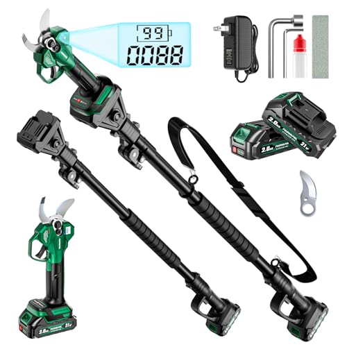 21V Electric Pruning Shears, Cordless Electric Scissors with 2 PCS Rechargeable 2000mAh Lithium Battery Powered & 2 Blades, 35mm (1.4 inch) Max Cutting Diameter Electric Pruning Shears