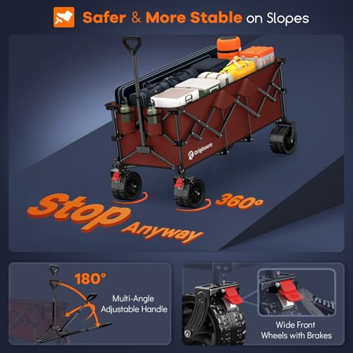 Originsure 300L Collapsible Beach Wagon Cart with Big Wheels, 560lbs, Red - color: Red
