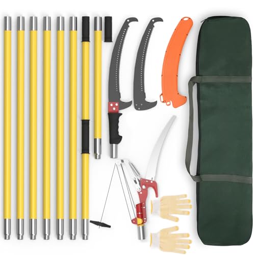 7.3-27FT Extendable Long Handle Pole Saw with Blade and Branch Scissors