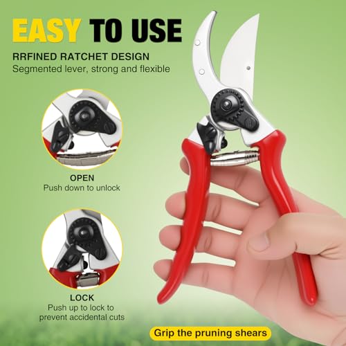 Yesker Pruning Shears Pruners for Gardening 8.5 in Professional Bypass Garden Scissors with Sharp SK5 Steel Blade Heavy Duty Hand Garden Shears Clippers for Branch Flower Plant Trimming Cutting Tools - size: 1PCS 8.5" Red