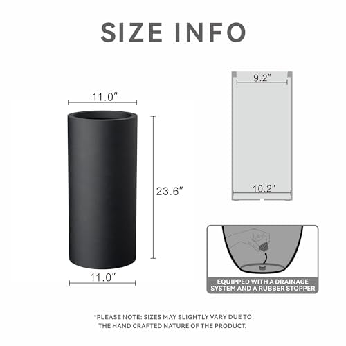 Kante Accent Round Column Black Concrete Planter 23.6" Tall, Outdoor - color: Black, size: 23.6“h