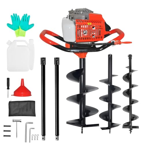 85CC 2 Stroke Earth Auger Heavy Duty, Gasoline Drill with 3 Auger Bits (3", 6", 8") & 2 Extension Bars, Professional Digging Tool for Farm, Fence and Large Area Planting (85CC) - size: 85CC