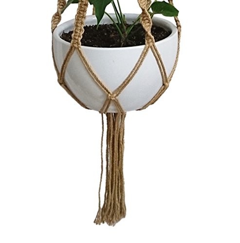 65 Inch Macrame Plant‑Hanger, Jute‑Rope Hanging‑Planter for 8‑10‑Inch Pots