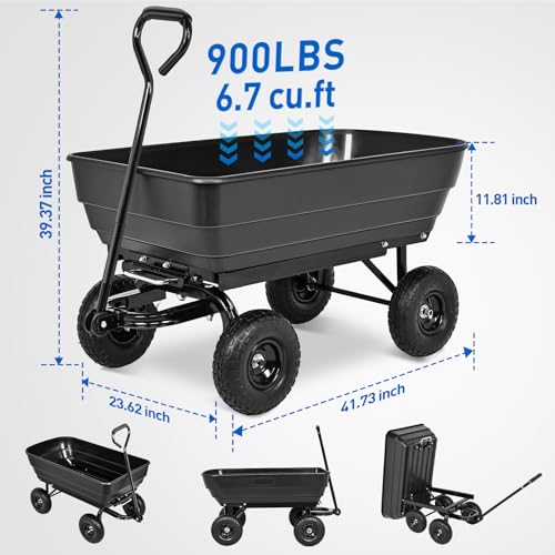 Yesker Garden Carts - 900lbs Dump Wagon with All Terrain Inflatable Wheels for Yard Lawn Farms Gardening - Heavy Duty Utility Outdoor Hauling Wheelbarrow - size: PVC 900Lbs