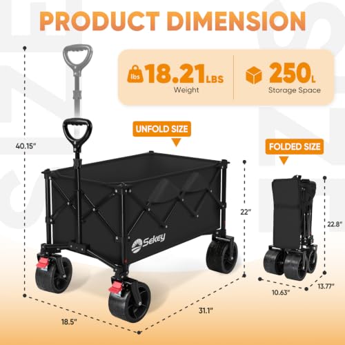 Sekey 250L Beach Wagon, 400 lb Capacity, Foldable, All-Terrain Wheels - color: Black