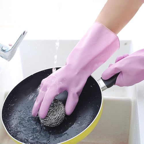 2 Pcs Long Sleeve Dishwashing Gloves, Waterproof Kitchen Cleaning Gloves - color: Pink01, size: Large