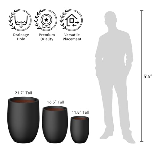 Kante 16.5" Tall Curved Concrete Planter, Black Round Flower Pot - color: Black, size: 16.5 Inch Tall