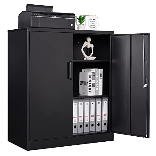Letaya Metal Storage Cabinets with Lock, Small Locker Steel Cabinets, Adjustable Shelves 2 Doors for Home,Office, Warehouse,Garage(Black-36) - color: Black, size: 35.4 X 32 X 16 In(H X W X D)