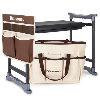 Garden Kneeler and Seat, Extra Wide Thick EVA Pad, Heavy Duty Foldable Garden Bench Holds 350lbs, Ergonomic Kneeling Stool with Garden Tool Pouches, Gardening Gifts for Women, Men, Seniors - color: Beige & Coffee Brown