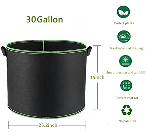 Niurui 5-Pack 30 Gallon Grow Bags Heavy Duty 320G Thickened Nonwoven Fabric Pots Plant Grow Bags with Handles,for Low Stress Plant Training Fruits, Vegetables, and Flowers(Black) - size: 30 Gallon