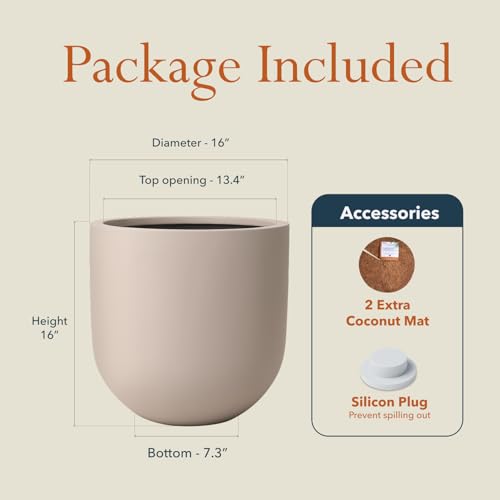 KUTE NEST 16" Premium Arco Fiberstone Outdoor Planter - Taupe - color: Taupe, size: 16"H x 16"D