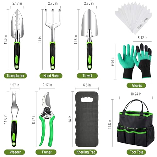 Gardening Tools Set, 23-Piece Heavy Duty Ergonomic Garden Hand Tools with Storage Tote, Knee Pad & Protective Gloves - Ideal Gardening Gifts for Women, Men & Gardeners - color: Gardening Tools Set