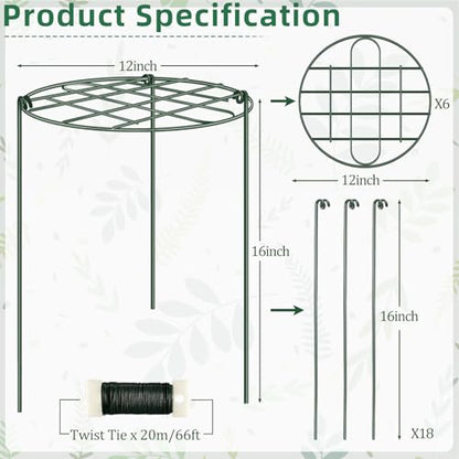 6 Pack 12 x 16 Inch Peony Cages and Supports for Outdoor Plants - size: 6pack/12 X 16 inch