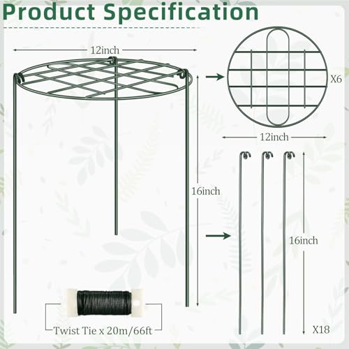 6 Pack 12 x 16 Inch Peony Cages and Supports for Outdoor Plants - size: 6pack/12 X 16 inch