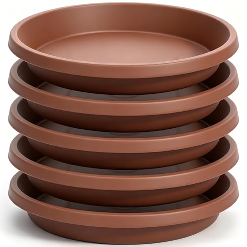 NIMYAU 5 Pack Plant Saucer 6 Inch,8 10 12 14 16 18 20 Inch, Heavy Sturdy Plant Trays for Pots, Plant Water Catcher Tray for Plants, Plastic Plant Saucers for Indoors no Holes - color: Brown, size: 6" (5 Pack)