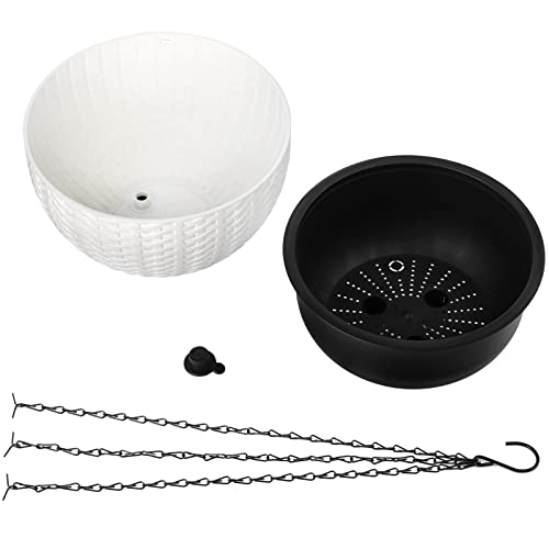 Foraineam 10.2 Inch Dual-pots Design Hanging Basket Planters Self-Watering Indoor Outdoor Hanging Flower Plant Pot with Drainer and Chain (White) - size: 10.2”