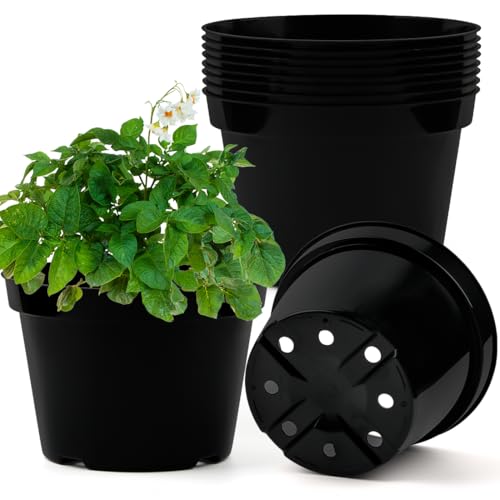 BTPLASTIK 8 Inch Plastic Plant Pots, 15 Pack Sturdy Nursery Pot with Drainage Holes, Flower Planter Pots for Indoor Outdoor, Garden Containers Sets for Vegetable Herbs Flowers, Black - color: Black, size: 8 Inch-15P