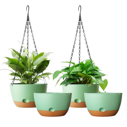 Hanging Planters, 4 Pack, Self-Watering, 7.5 Inch, Green - color: Green, size: 7.5 Inch