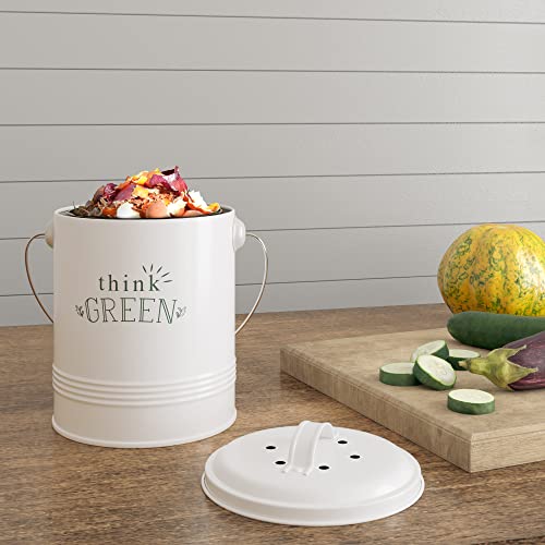 Barnyard Designs 1.2 Gallon Kitchen Counter Compost Bin with Lid (White) - color: White