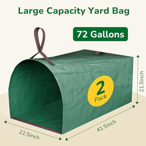 GreatBuddy Lawn Bag, 72 Gallon Yard Waste Bags, Heavy Duty PP Garden Leaf Bags for Leaves, Grass and Debris, Reusable & Foldable Leaf Collector with Handles, Wide Opening and Self-stand Design, 2 Pack - size: 72gal-2 packs, style: Dust-Pan