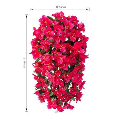 2 PCS Bougainvillea Artificial Hanging Flowers Plant for Outdoors, Hot Pink - color: Hot Pink