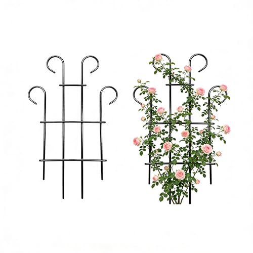 2 Pack 31 Inch Black Coated Wave Pot Metal Trellis Panel,Plant Stakes for Climbing Plants Outdoor Roses Vines Flower Vegetable Supports