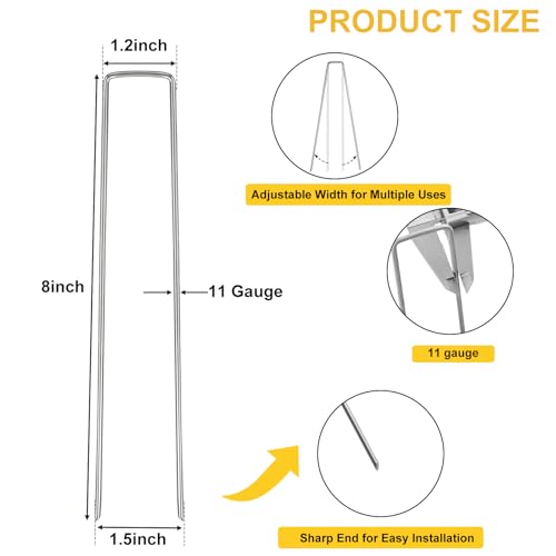 HongWay 120 Pack Landscape Staples 8 Inch, Galvanized Garden Stakes - size: 8 Inch, 120pcs