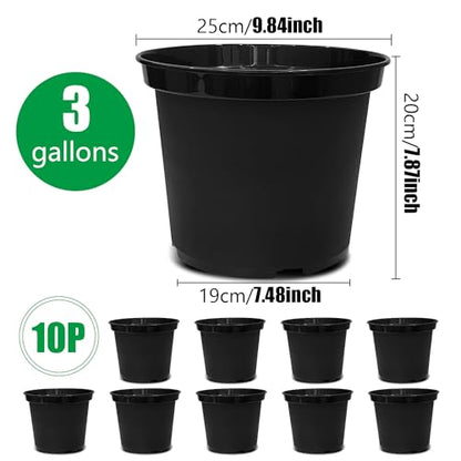 RooTrimmer 3 Gallon Plastic Nursery Pots, 10 Inch Round Plant Pots with Drainage Holes, 10 Pack Planting Pot for Outdoor Indoor Plants, Gardening Gifts for Women, Black - size: 3Gallon-10P-Black