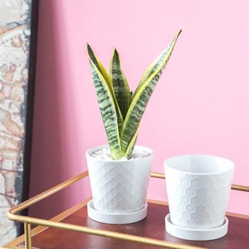 BUYMAX 5in Ceramic Flower Pots Set of 4 Plant Pot with Drainage Hole - color: White