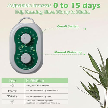 Automatic Drip Irrigation System for Garden with USB & Timer, 50FT Plant Watering Devices for 15 Pots, IP65 Waterproof 2200mAh Watering System for Indoor Outdoor Lawn Farm Greenhouse Balcony Patio