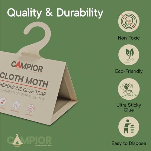 Clothing Moth Traps with Pheromones (12 Pack) Non‑Toxic, Sticky Glue Traps for Clothes Moth Treatment & Prevention, Case‑Making & Web‑Spinning Moths, for Closets & Storage, Protects Clothes & Carpets - size: 12-pk Cloth