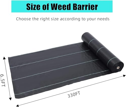 GarveeLife 6.5 ft x 330 ft Weed Barrier Landscape Fabric Heavy Duty, Premium 3.2 oz Ground Cover Weed Block Gardening Mat, Easy Setup & Superior Weed Control, for Erosion Control, Weed Barrier - size: 6.5ft X 330ft & 3.20z