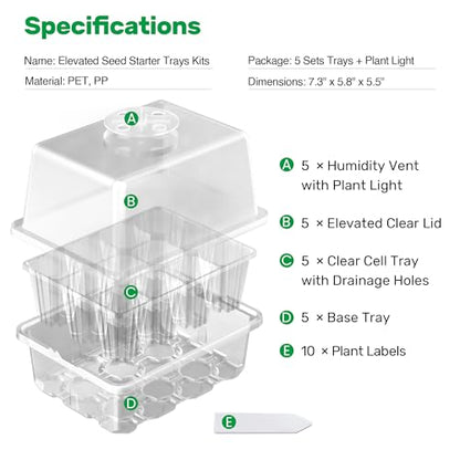 Bonviee 10-Pack Seed Starter Trays, Tall Dome, Base, 12-Cell Tray, Clear - color: Clear, size: 10 Packs (120 Cells)