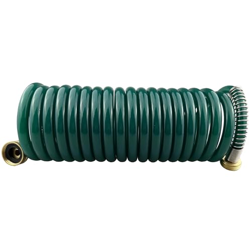 Darnassus Coil Garden Hose with Brass Connector - Self Retracting Spiral PU Curly Water Hose 15FT, Retractable and Corrosion Resistant for Patio Plants & Porch Cleaning - color: Dark Green, size: 15 FT