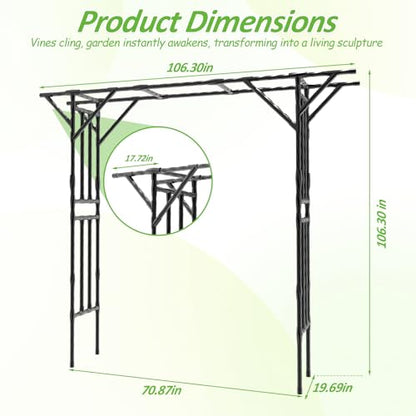 Garden Arch Trellis 106.3"L*106.3"H Sturdy & Rustproof Large Flat Top Arbor - size: 106(L)*106(H)*20(W)inch-25MM