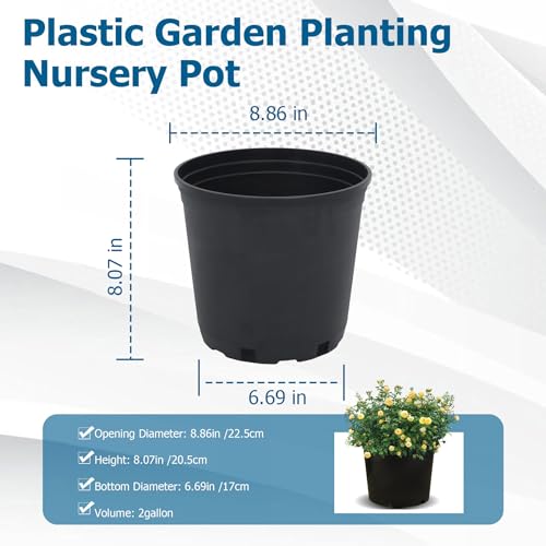 Planter Nursery Pots 2 Gallon Pots for Plants, Injection Molded Plastic Nursery Pots, Plant Container 2 Gal 10-Pack - color: Black, size: Round-9inch-10pcs