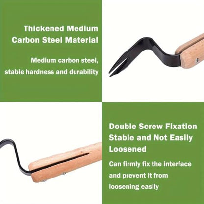 Hand Weeder Tool, Stainless Steel Gardening Weed Puller, Manual Weeding Removal Cutter Tool with Wood Handle for Planting