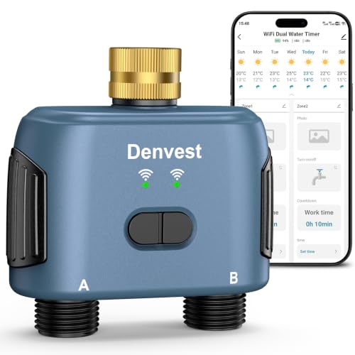 WiFi Water Timer for Garden Hose with Brass Inlet,Smart Hose Timer with WiFi Hub, APP & Voice Control,Up to 20 Watering Plans, 2-Zone Sprinkler Drip Irrigation System Controller for Yard Lawn Watering