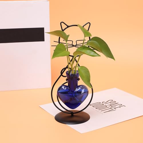 Plant Terrarium Propagation Station Gifts for Women Cat Lover - color: Blue